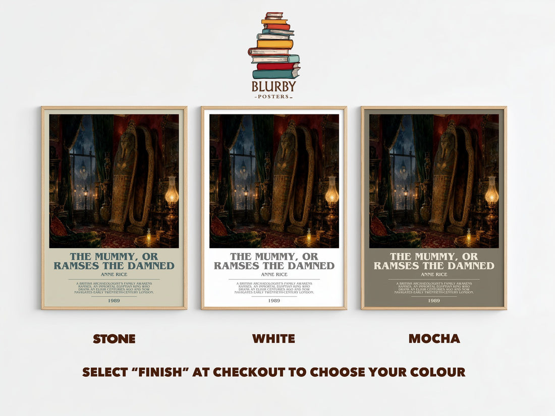 The Mummy, Or Ramses The Damned bookish print framed by window – Stone, White and Mocha side by side – choose your colour