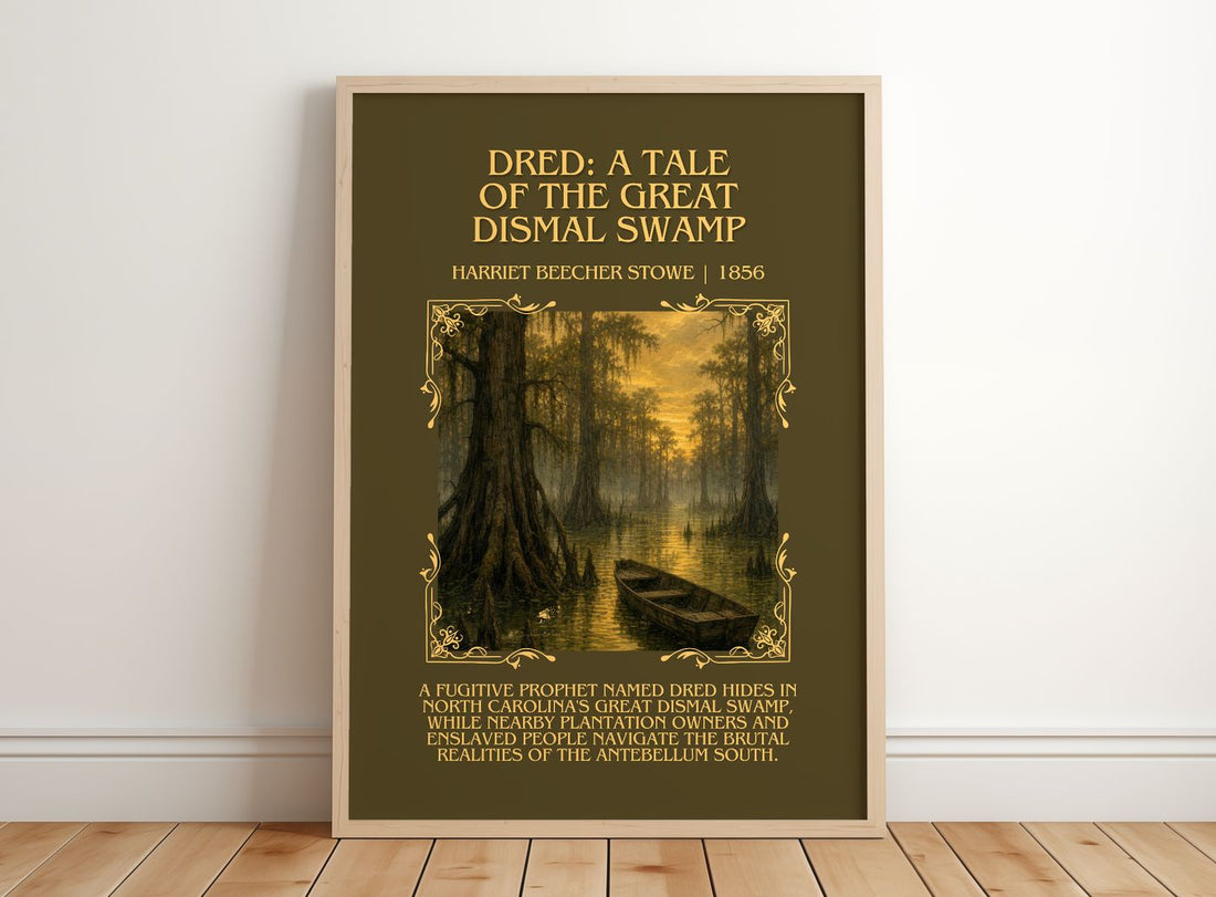 Dred: A Tale Of The Great Dismal Swamp Minimalist Book Poster – framed print leaning on a wooden floor