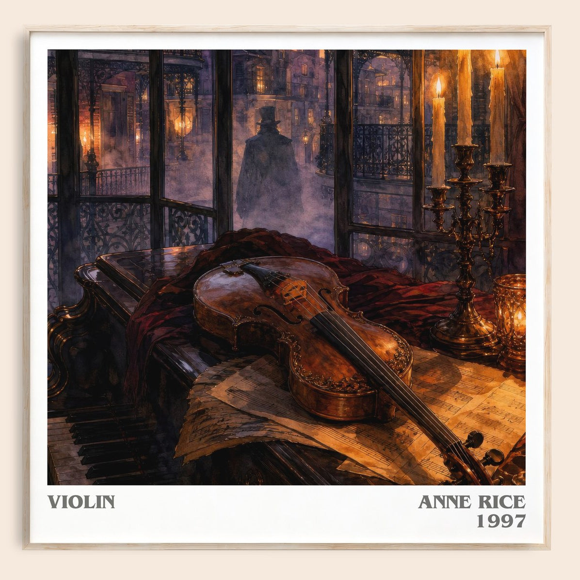 Violin literary book poster by Anne Rice – framed literary art print
