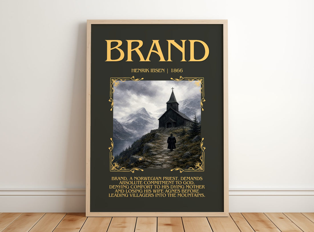 Brand Minimalist Book Poster by Henrik Ibsen – framed print leaning on a wooden floor