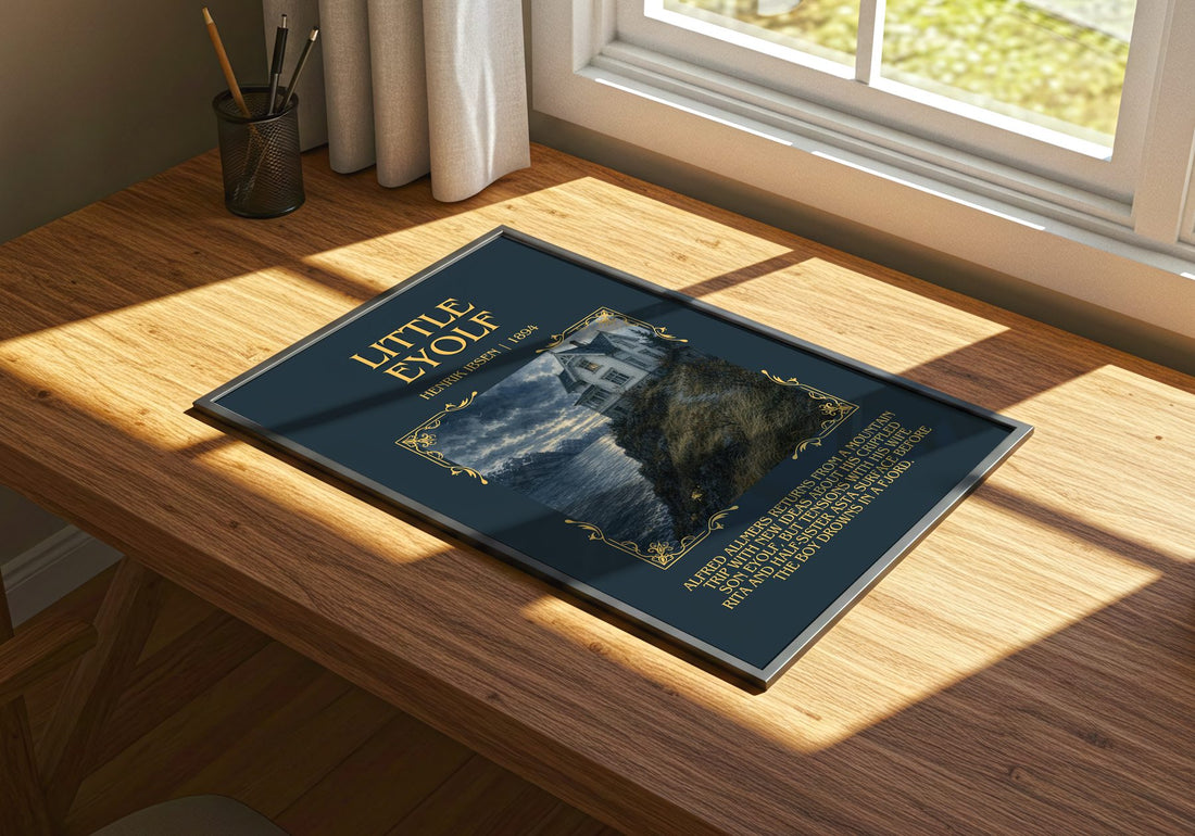 Little Eyolf Minimalist Book Poster by Henrik Ibsen – print on a sunlit desk