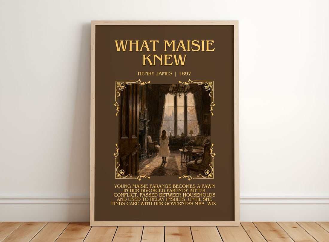 What Maisie Knew Minimalist Book Poster by Henry James – framed print leaning on a wooden floor