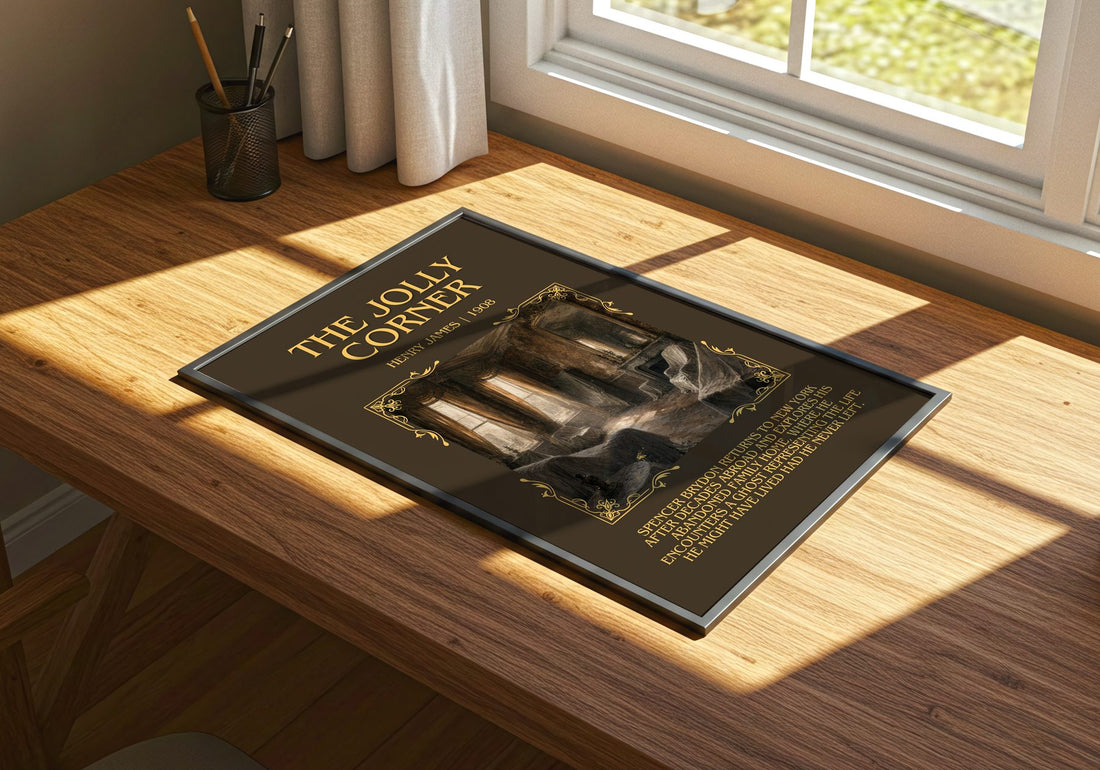 The Jolly Corner Minimalist Book Poster by Henry James – print on a sunlit desk