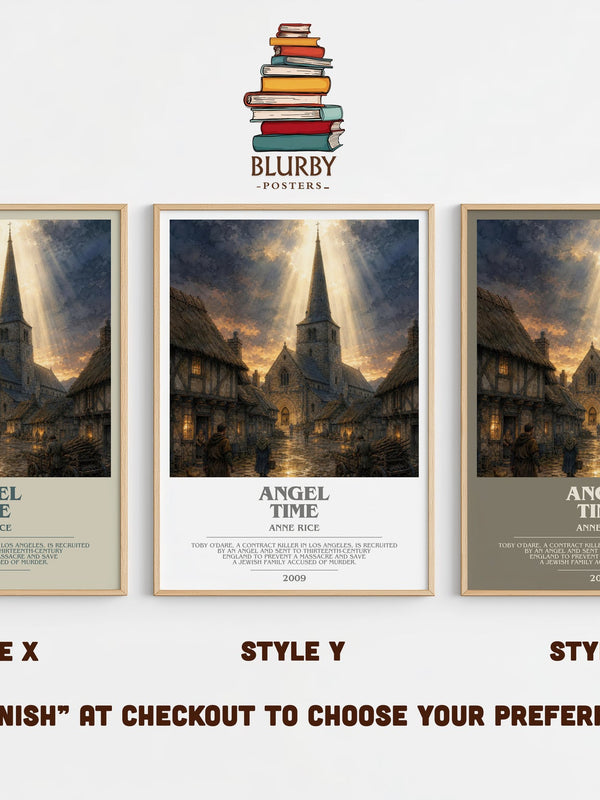 Angel Time bookish print in frame leaning in hallway – fantasy wall art