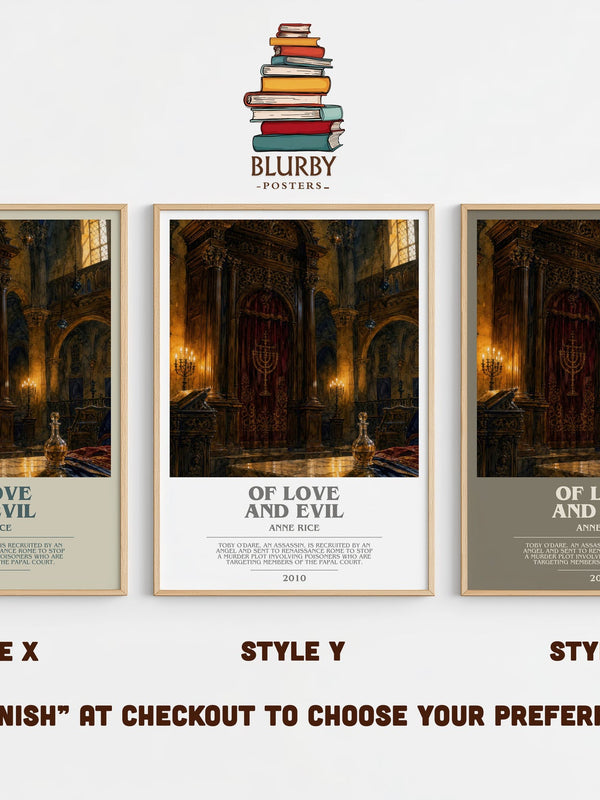 Of Love And Evil bookish print in frame leaning in hallway – fantasy wall art