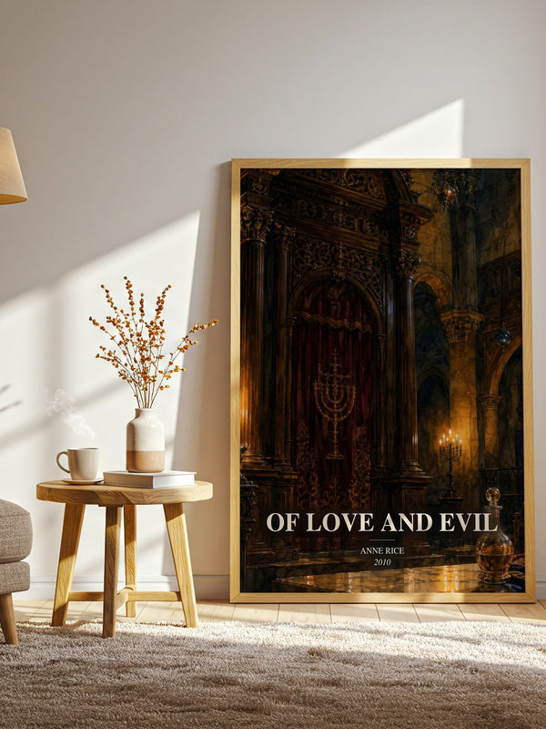 Of Love And Evil watercolour print in frame leaning in hallway – fantasy wall art