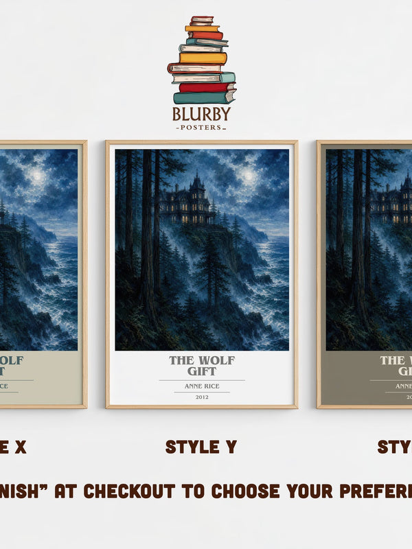 The Wolf Gift book cover print in frame leaning in hallway – horror wall art