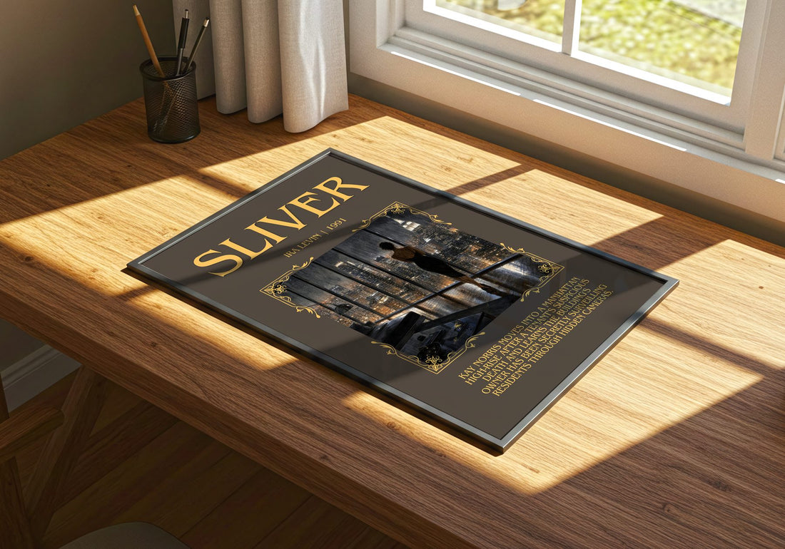 Sliver Minimalist Book Poster by Ira Levin – print on a sunlit desk