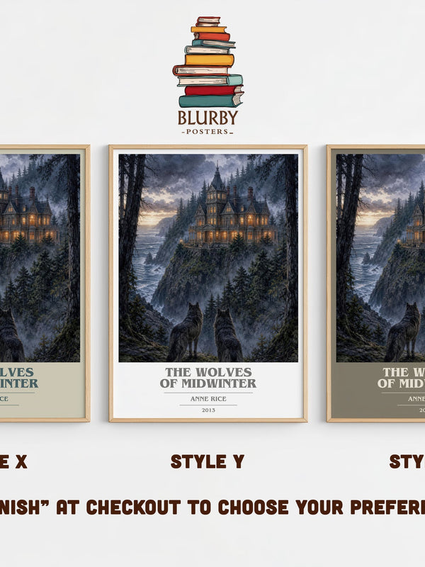 The Wolves Of Midwinter book cover print in frame leaning in hallway – gothic wall art