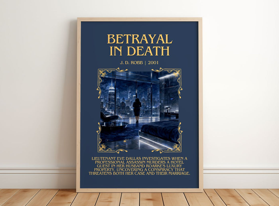 Betrayal In Death Minimalist Book Poster by J. D. Robb – framed print leaning on a wooden floor