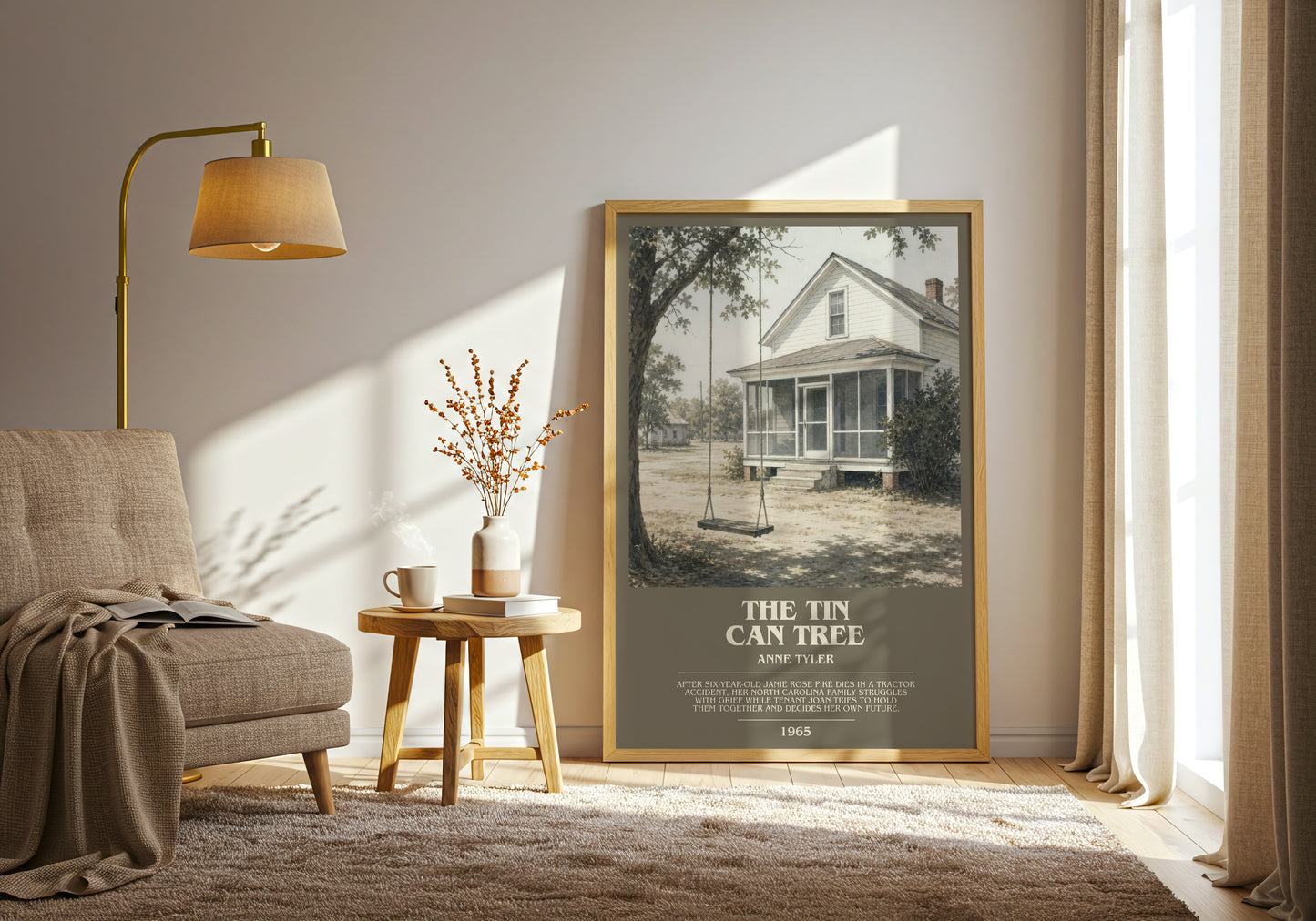 The Tin Can Tree bookish print on bookshelf – Anne Tyler fan gift