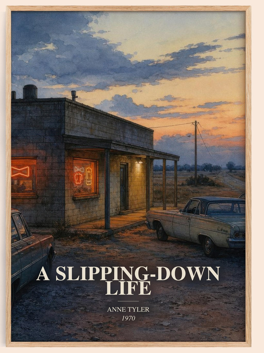 A Slipping-Down Life watercolour book poster by Anne Tyler – framed literary art print
