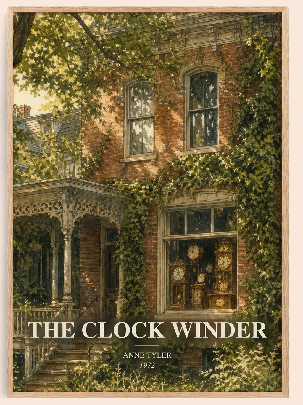The Clock Winder watercolour book poster by Anne Tyler – framed literary art print