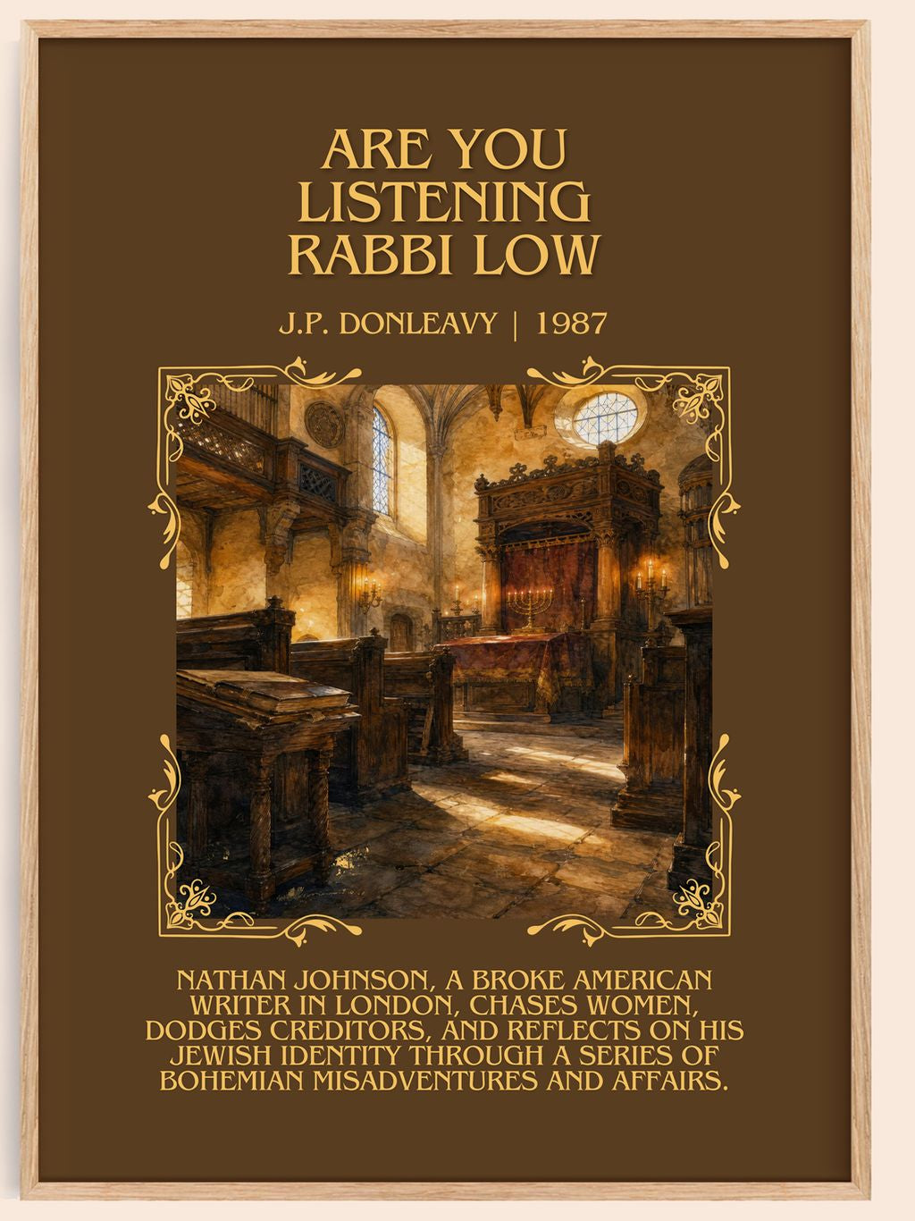 Are You Listening Rabbi Löw Minimalist Book Poster by J.P. Donleavy – book poster