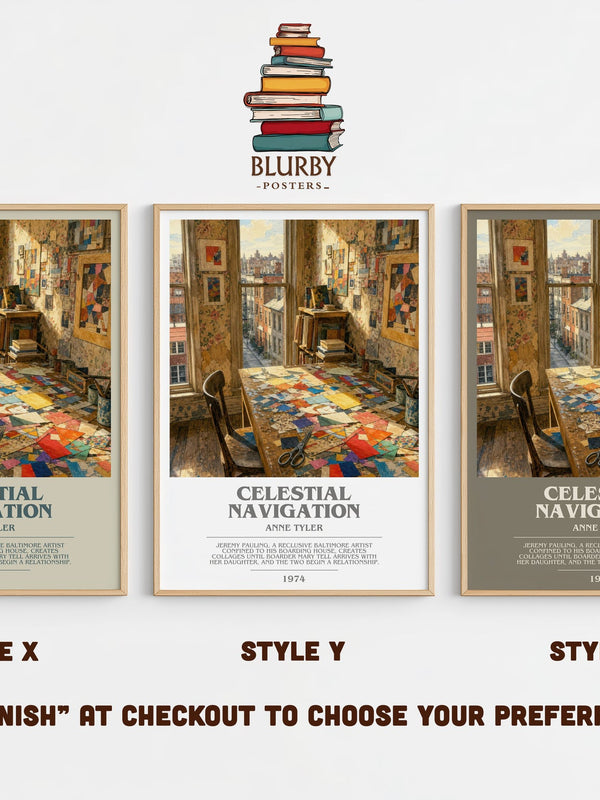 Celestial Navigation bookish print in frame leaning in hallway – literary fiction wall art