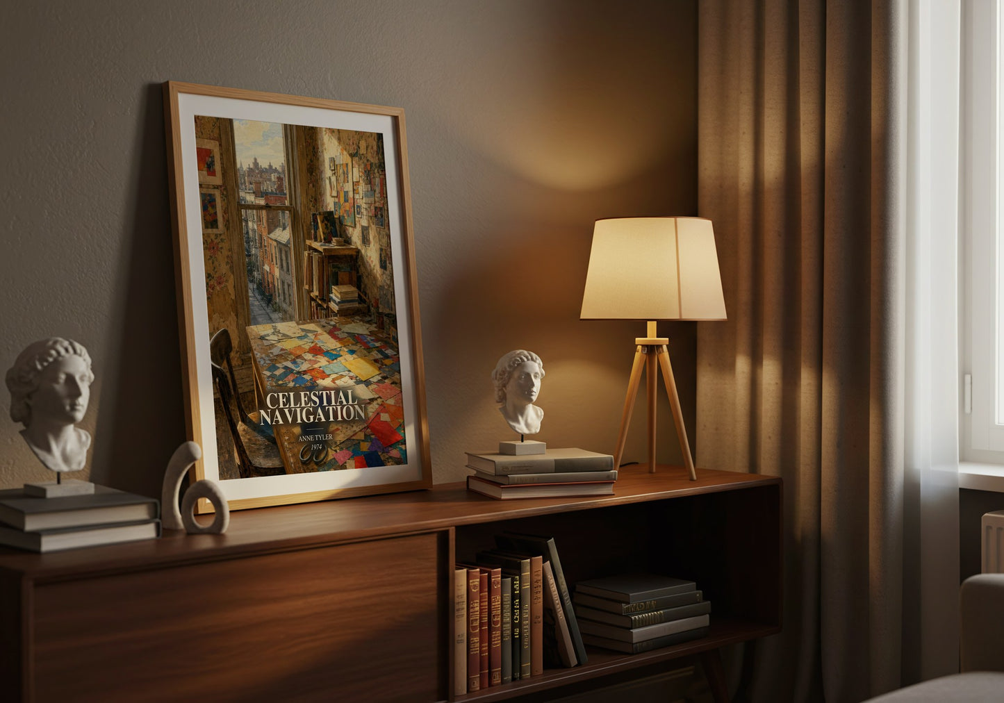 Celestial Navigation watercolour print on bookshelf – Anne Tyler fan gift