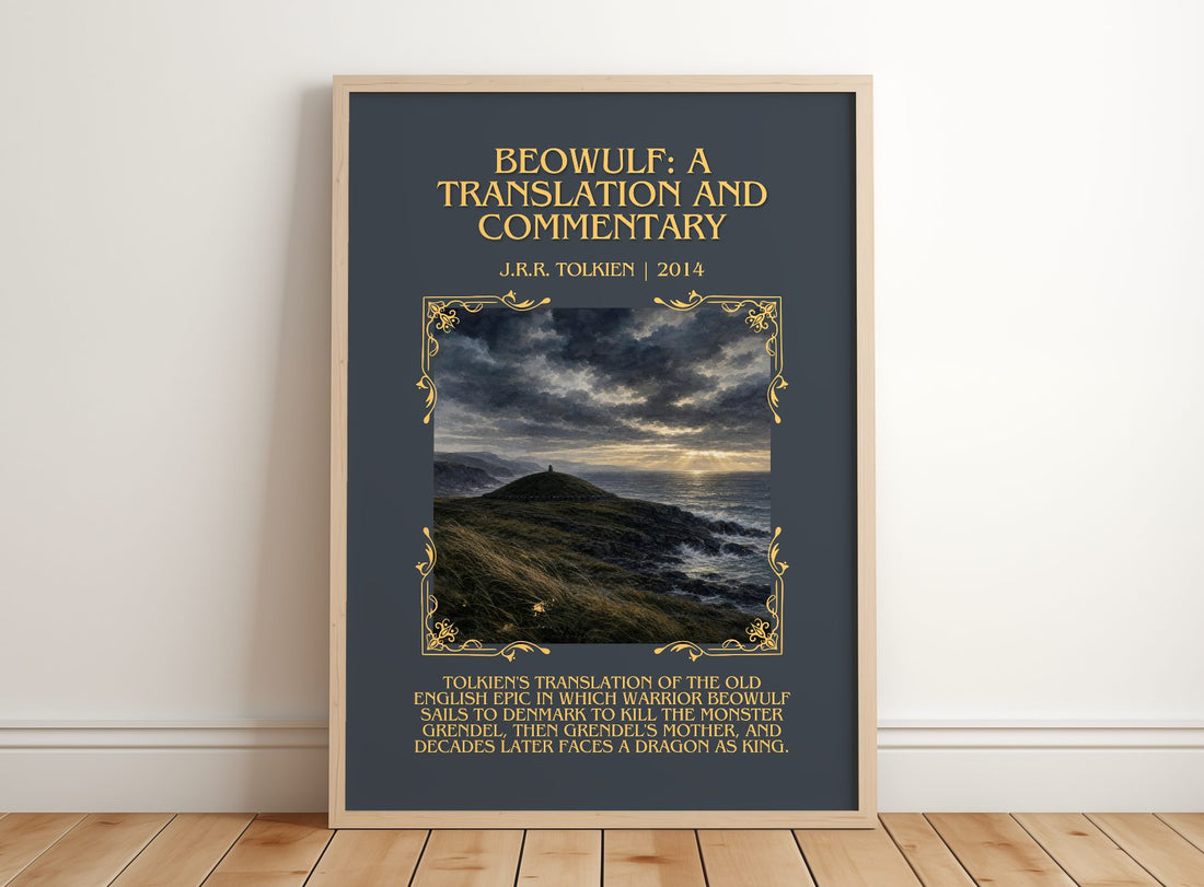 Beowulf: A Translation And Commentary Minimalist Book Poster – framed print leaning on a wooden floor