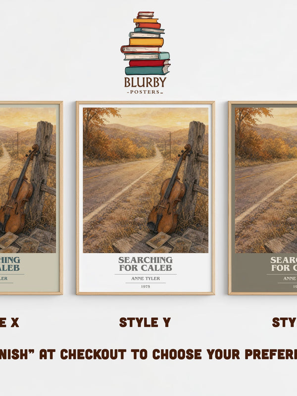 Searching For Caleb book cover print in frame leaning in hallway – literary fiction wall art