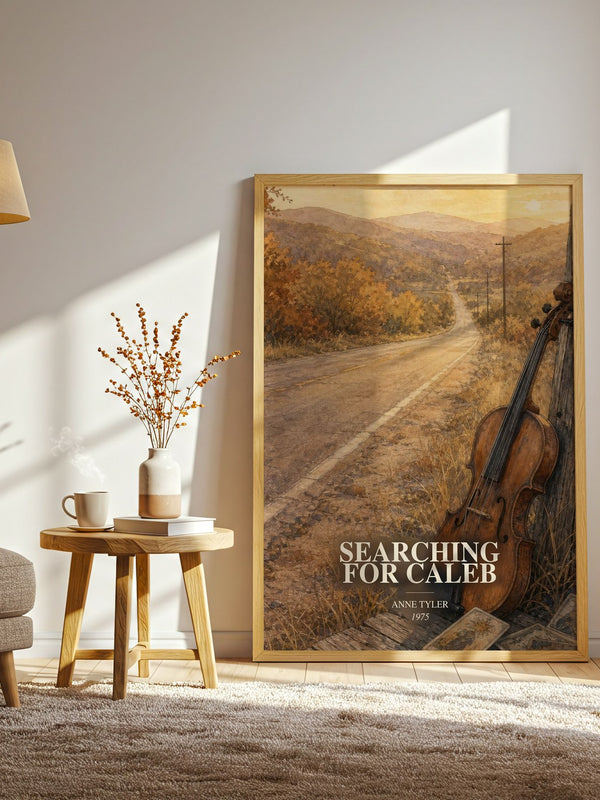 Searching For Caleb watercolour print in frame leaning in hallway – literary fiction wall art