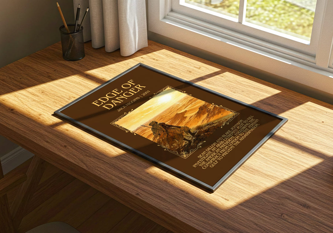 Edge Of Danger Minimalist Book Poster by Jack Higgins – print on a sunlit desk