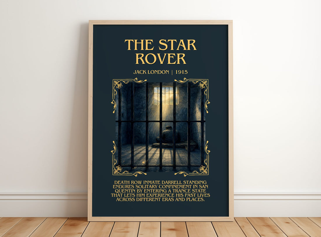 The Star Rover Minimalist Book Poster by Jack London – framed print leaning on a wooden floor
