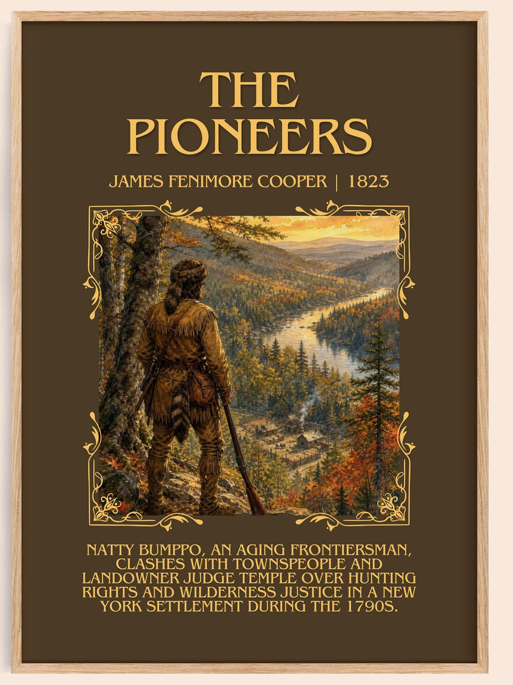 The Pioneers Minimalist Book Poster by James Fenimore Cooper – book poster