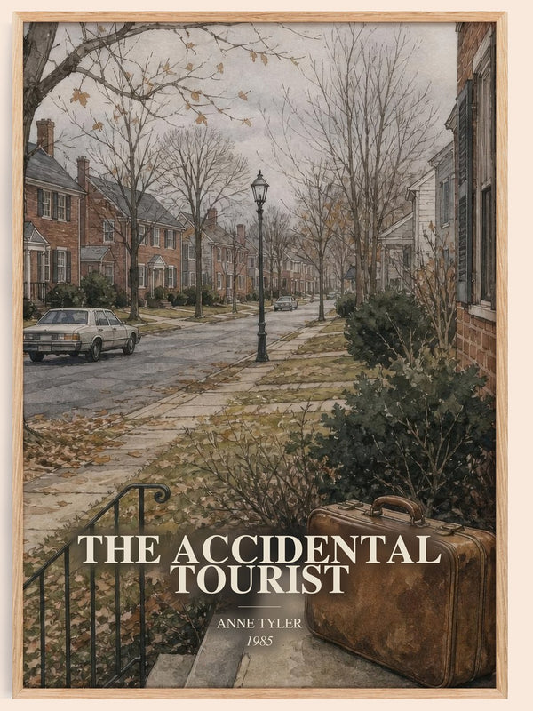 The Accidental Tourist watercolour book poster by Anne Tyler – framed literary art print