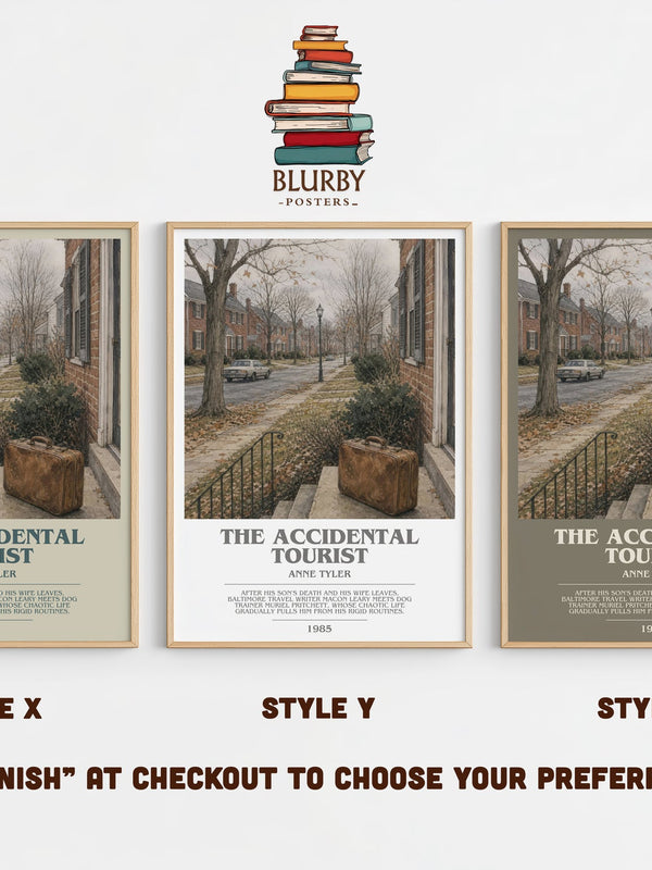 The Accidental Tourist bookish print in frame leaning in hallway – literary fiction wall art