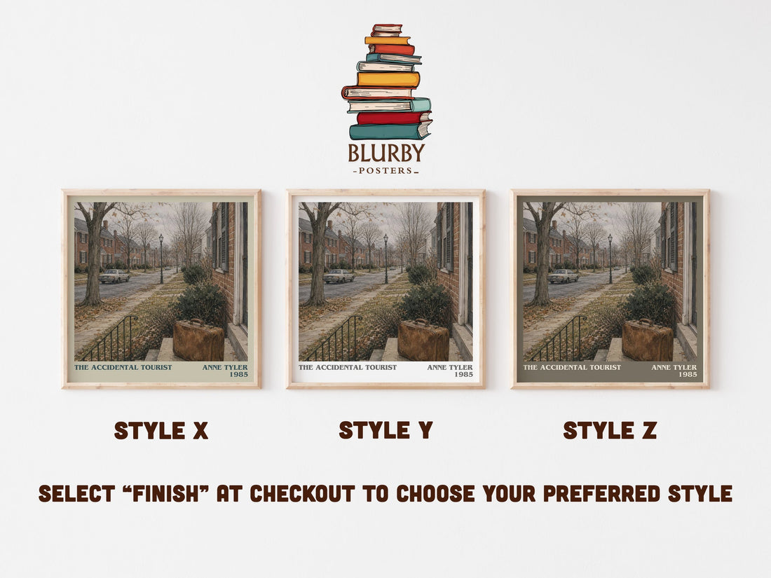 The Accidental Tourist literary print in frame leaning in hallway – literary fiction wall art (mockup)