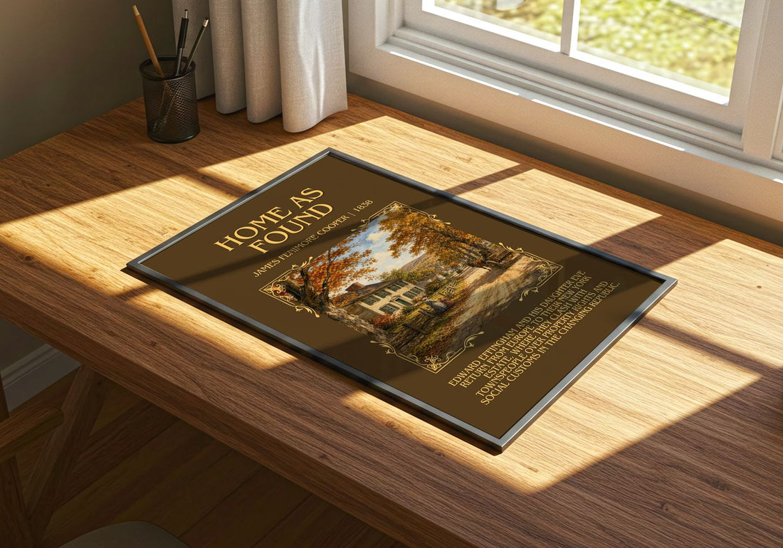 Home As Found Minimalist Book Poster by James Fenimore Cooper – print on a sunlit desk