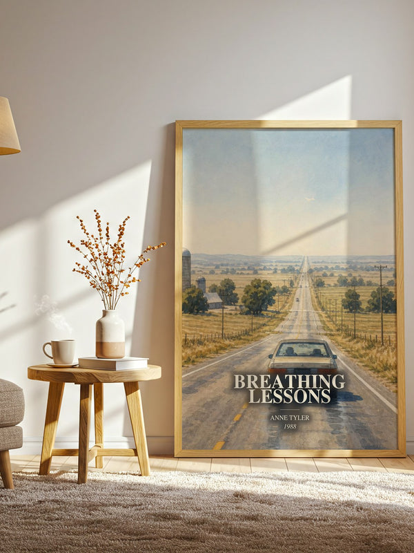 Breathing Lessons watercolour print in frame leaning in hallway – literary fiction wall art