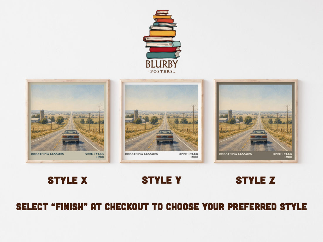 Breathing Lessons literary print in frame leaning in hallway – literary fiction wall art (mockup)