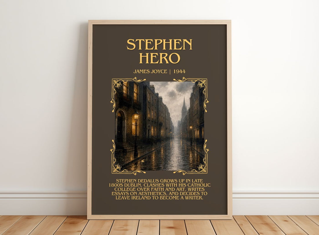 Stephen Hero Minimalist Book Poster by James Joyce – framed print leaning on a wooden floor