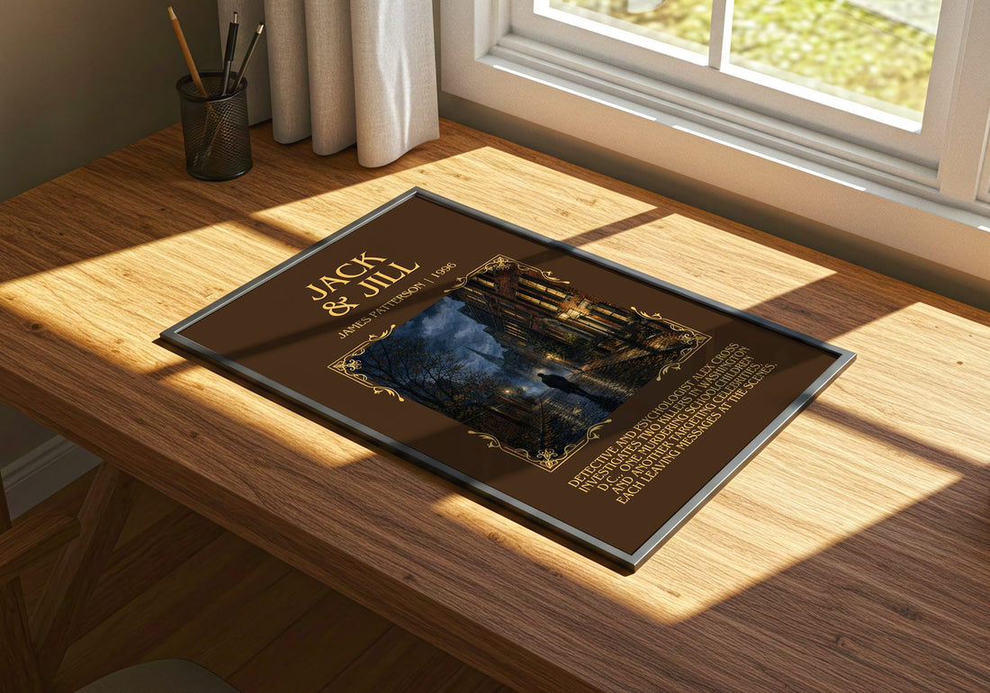 Jack & Jill Minimalist Book Poster by James Patterson – print on a sunlit desk