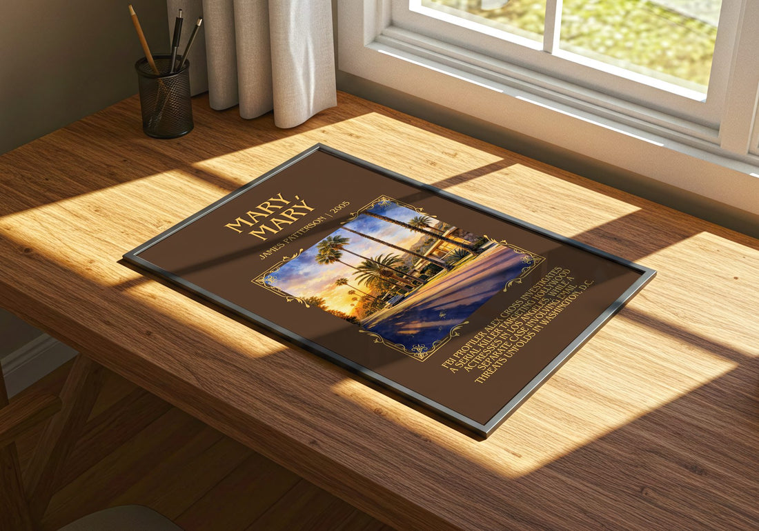 Mary, Mary Minimalist Book Poster by James Patterson – print on a sunlit desk