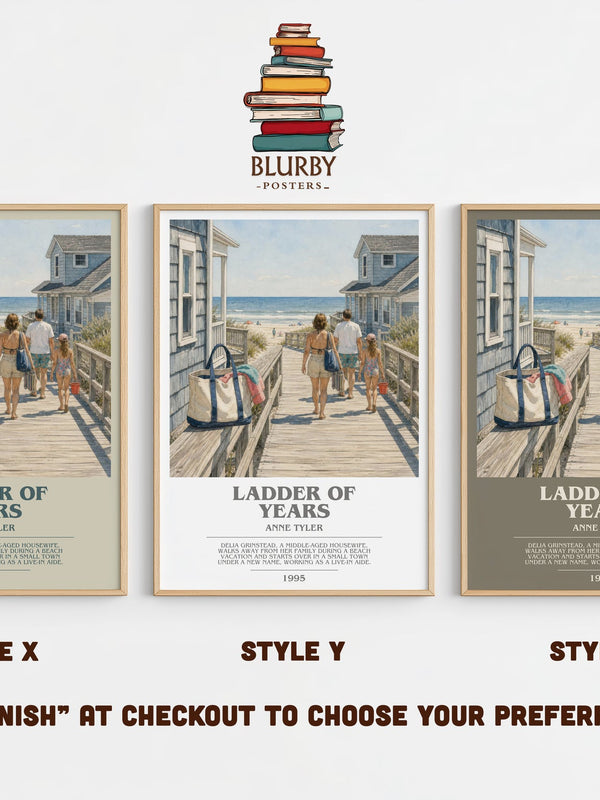 Ladder Of Years bookish print in frame leaning in hallway – contemporary fiction wall art
