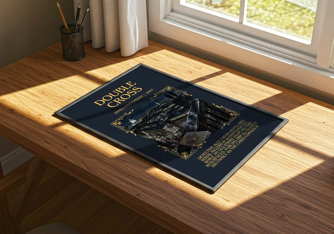 Double Cross Minimalist Book Poster by James Patterson – print on a sunlit desk