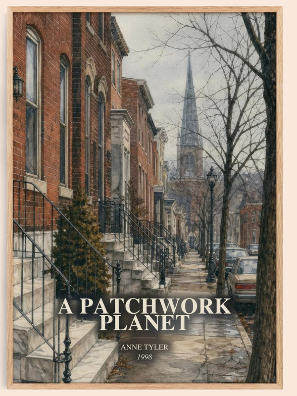 A Patchwork Planet watercolour book poster by Anne Tyler – framed literary art print