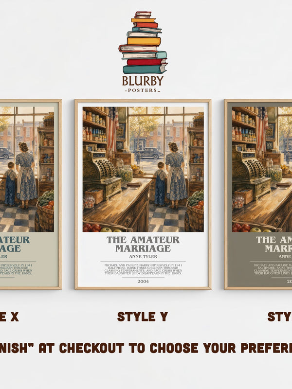 The Amateur Marriage bookish print in frame leaning in hallway – literary fiction wall art