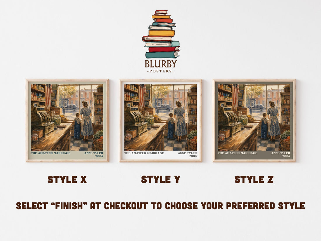 The Amateur Marriage literary print in frame leaning in hallway – literary fiction wall art (mockup)