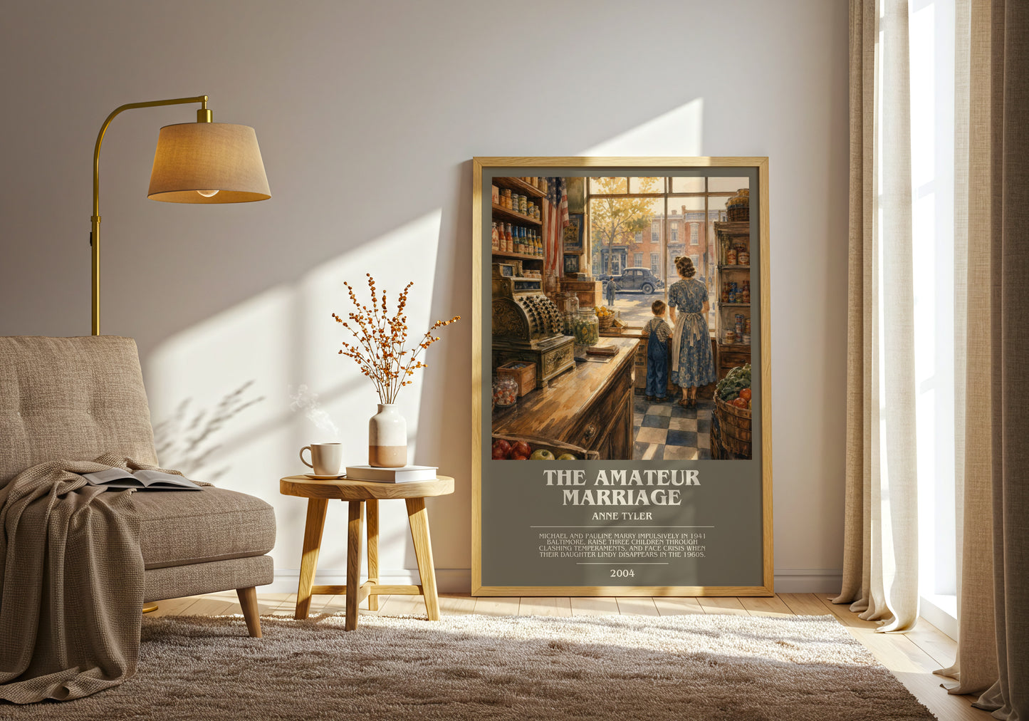 The Amateur Marriage bookish print on bookshelf – Anne Tyler fan gift