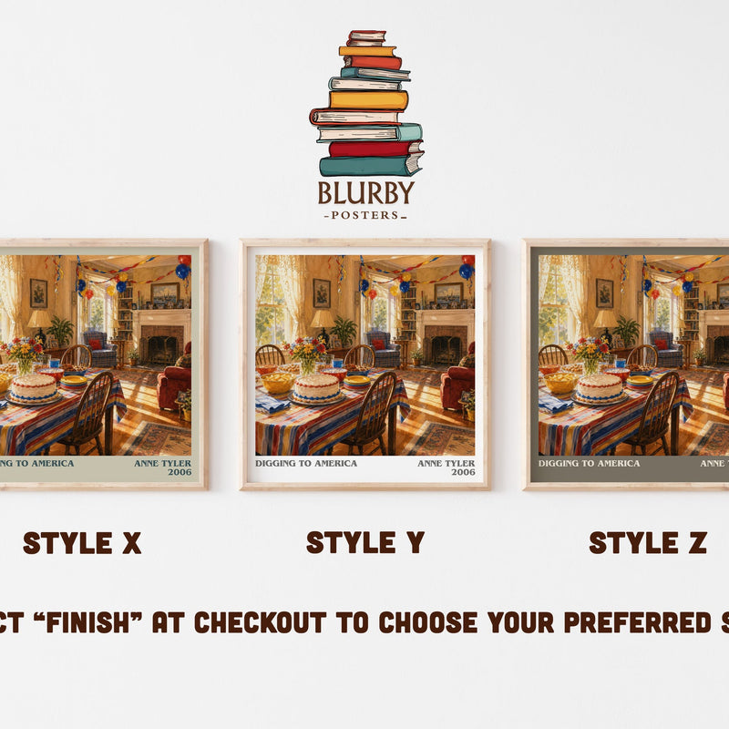 Digging To America literary print in frame leaning in hallway – contemporary fiction wall art