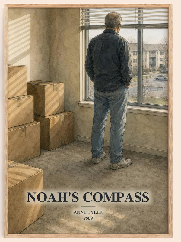 Noah'S Compass watercolour book poster by Anne Tyler – framed literary art print
