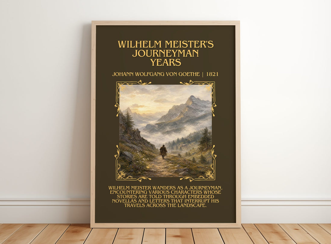 Wilhelm Meister'S Journeyman Years Minimalist Book Poster by J. Goethe – framed print leaning on a wooden floor