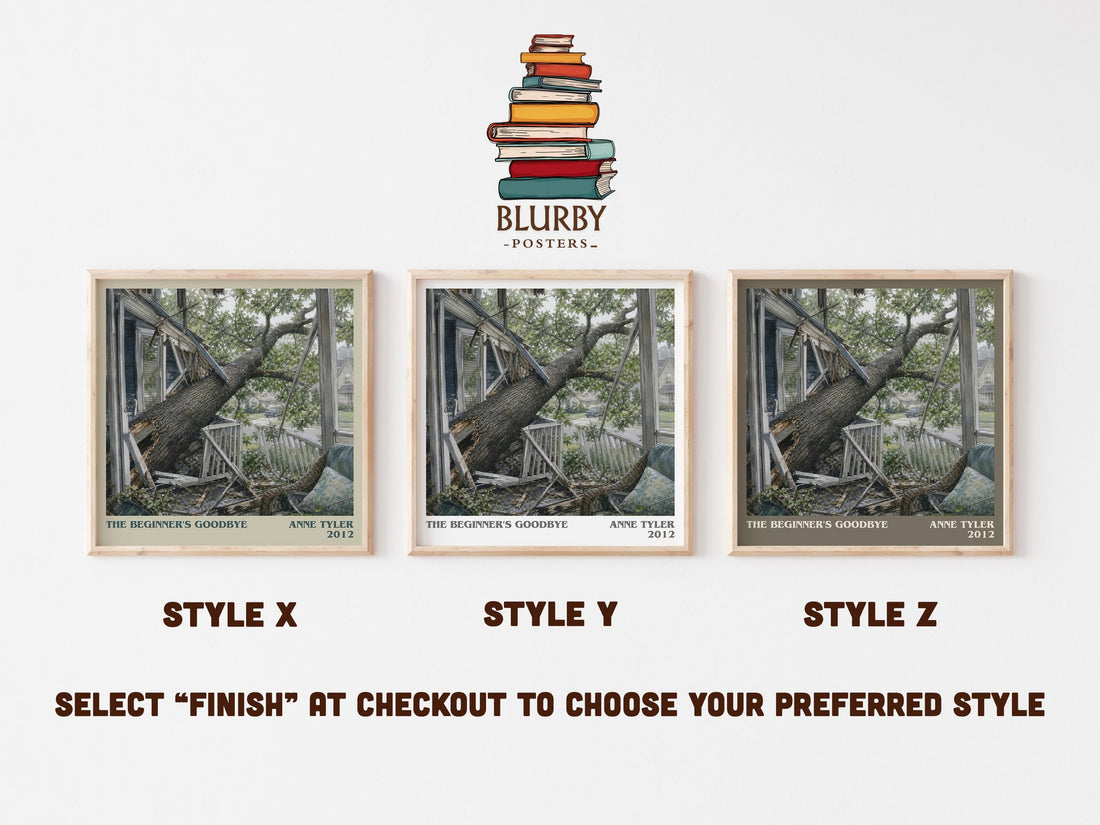 The Beginner'S Goodbye literary print in frame leaning in hallway – literary fiction wall art (mockup)