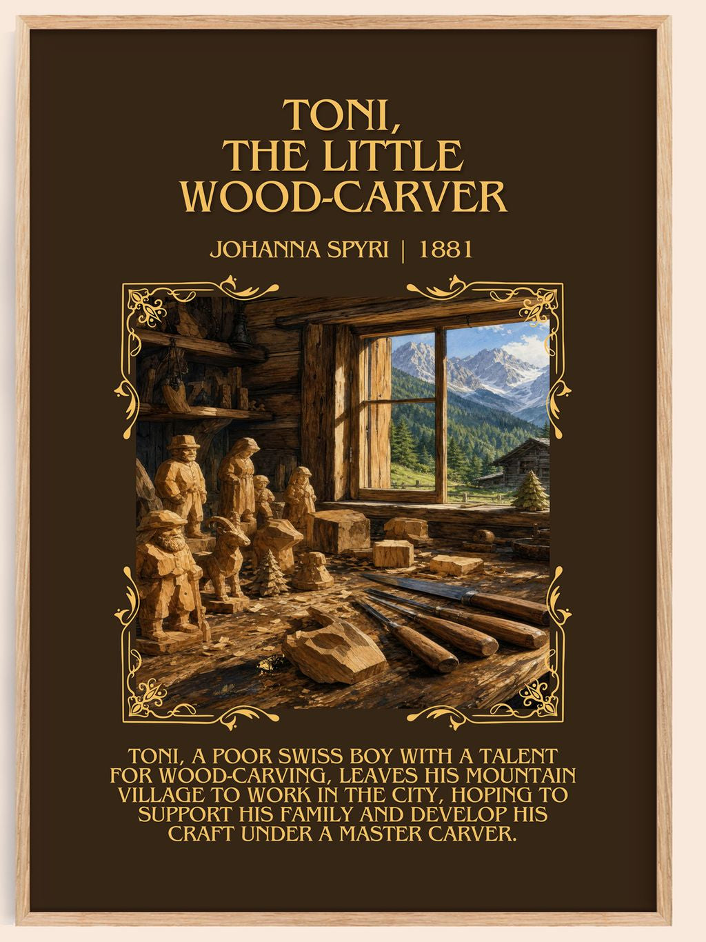 Toni, The Little Wood-Carver Minimalist Book Poster by Johanna Spyri – book poster
