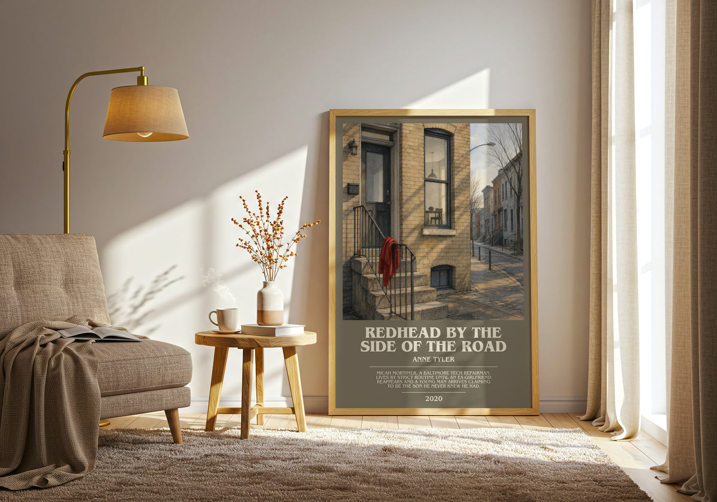 Redhead By The Side Of The Road bookish print on bookshelf – Anne Tyler fan gift