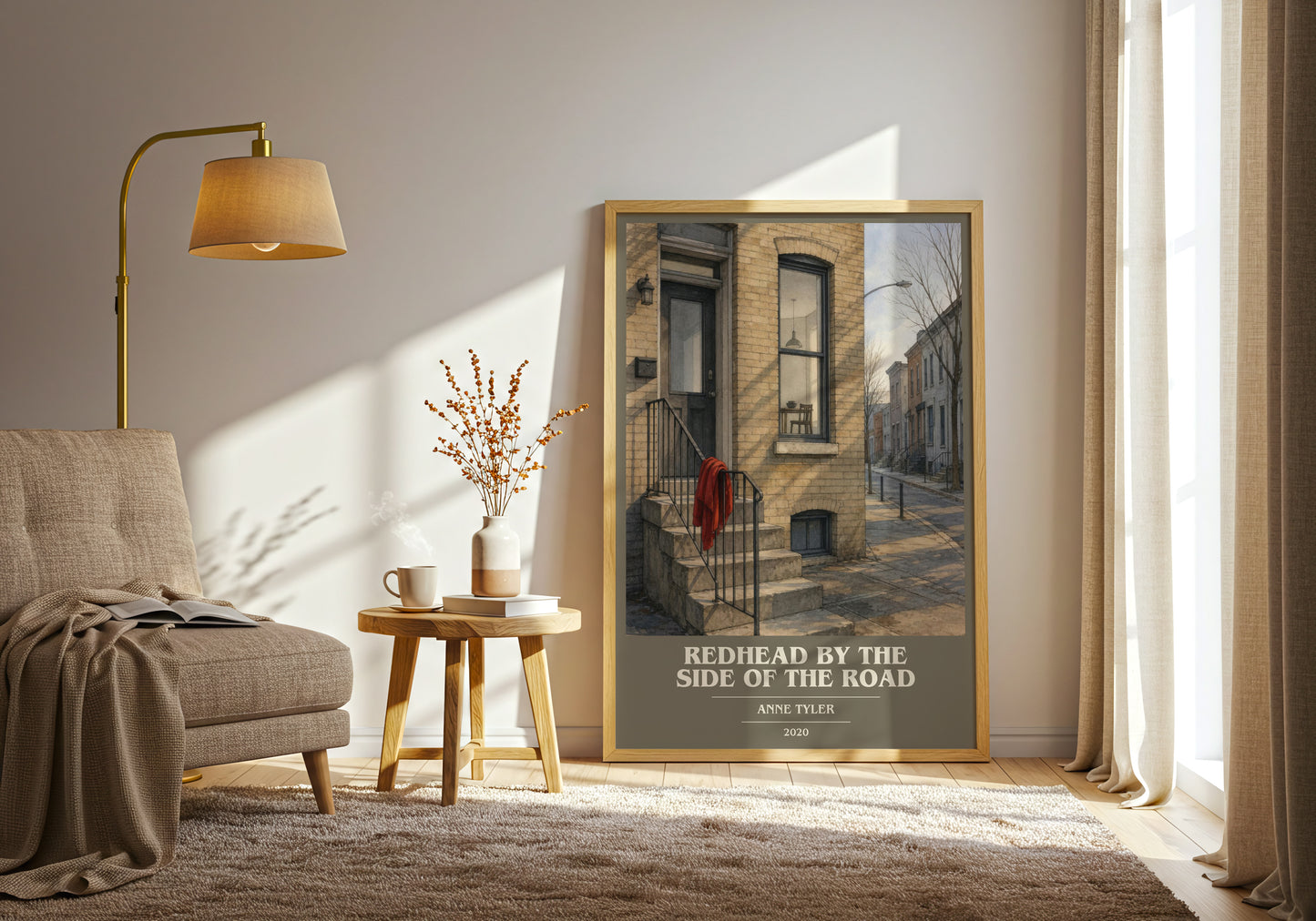 Redhead By The Side Of The Road book cover print on bookshelf – Anne Tyler fan gift