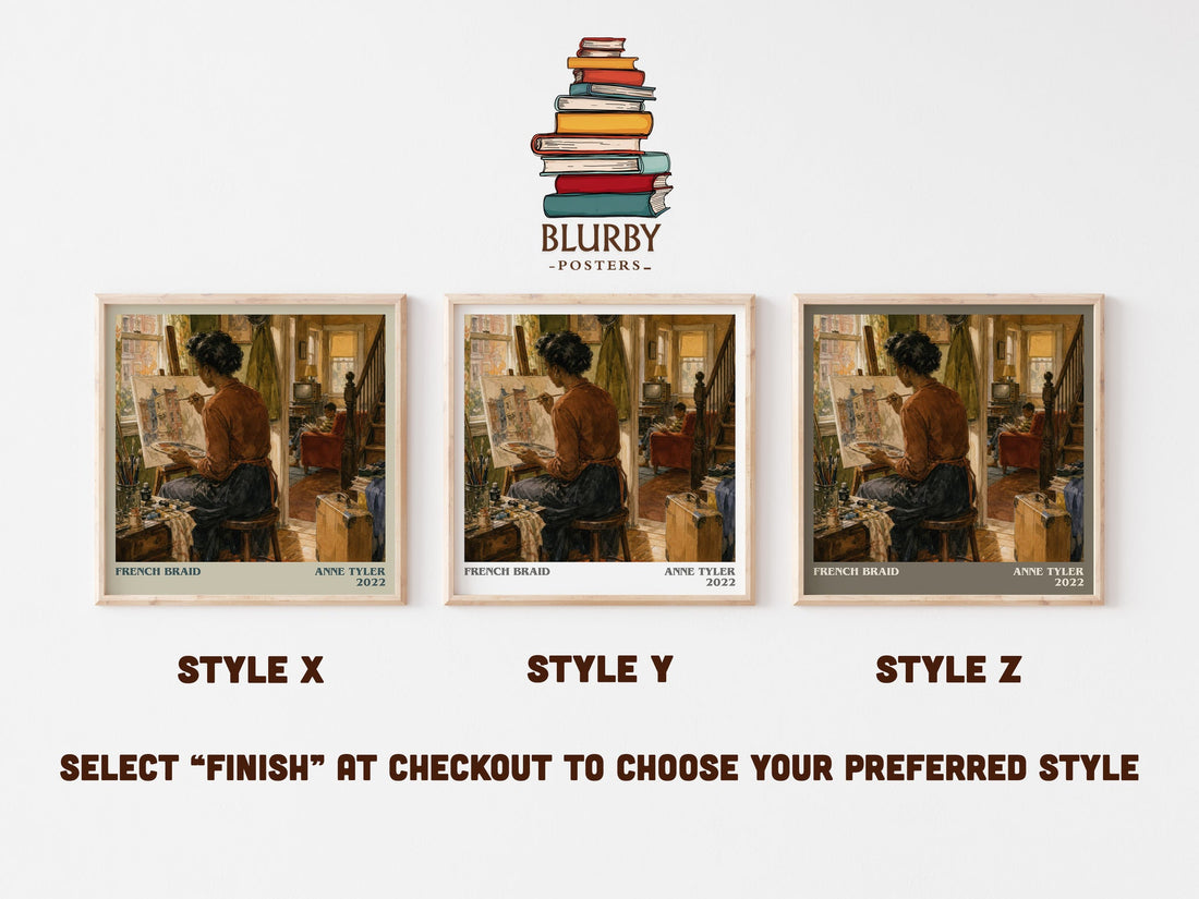 French Braid literary print in frame leaning in hallway – literary fiction wall art (mockup)