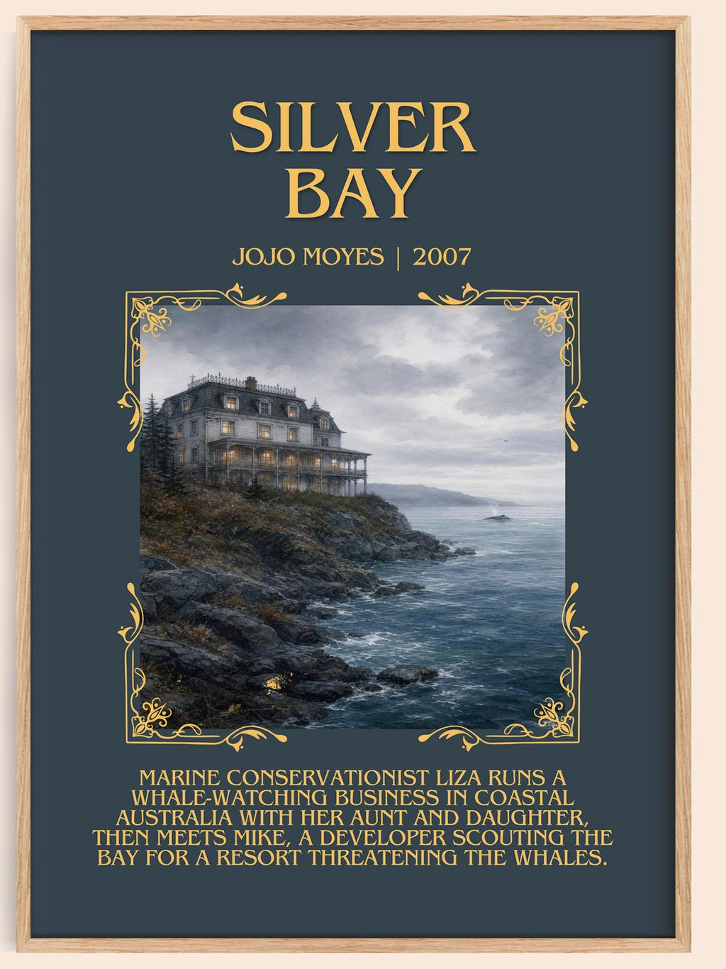 Silver Bay Minimalist Book Poster by Jojo Moyes – book poster